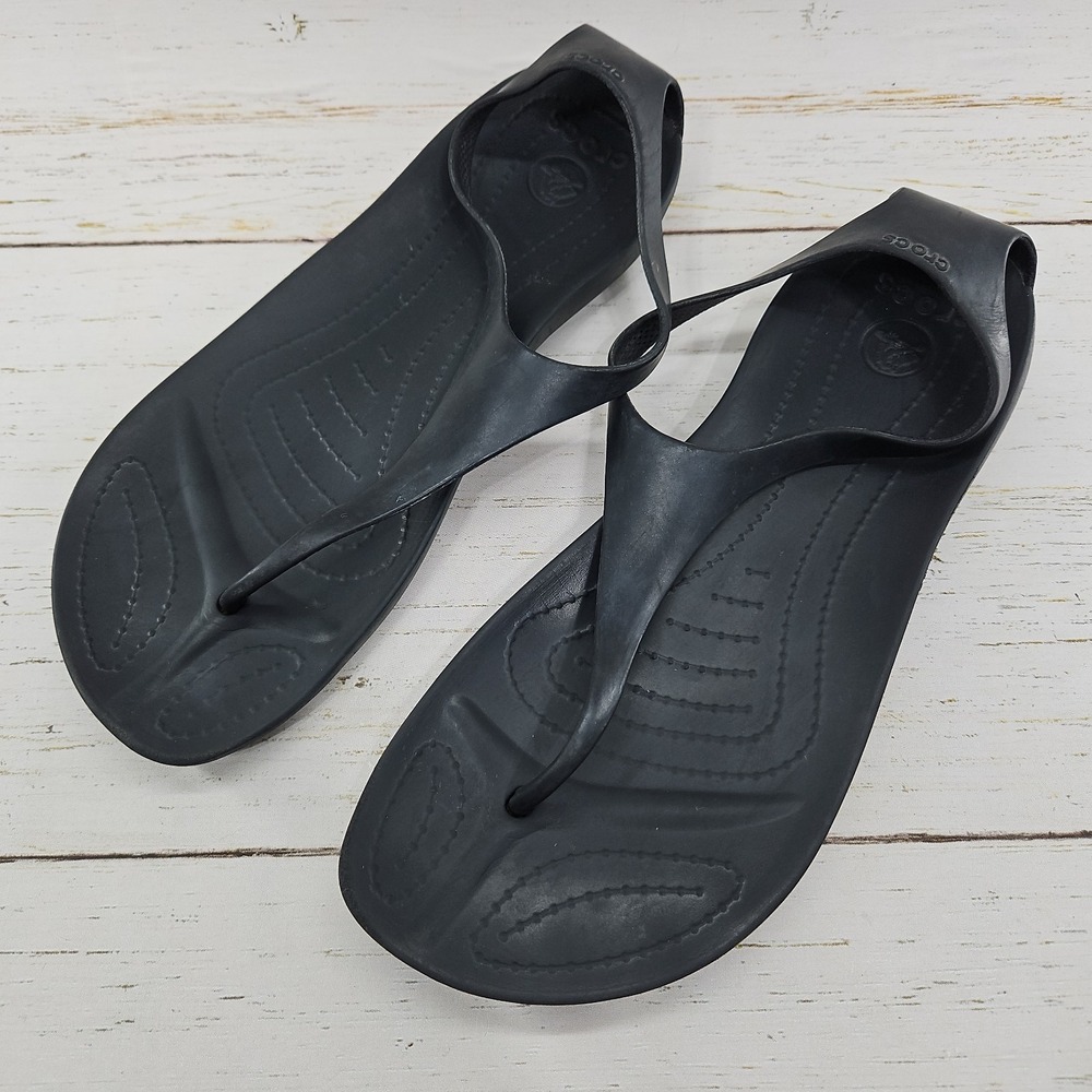 Crocs Serena Sexi Flip Womens Size 8 Black Thongs Flip Flops T-Strap Slingback